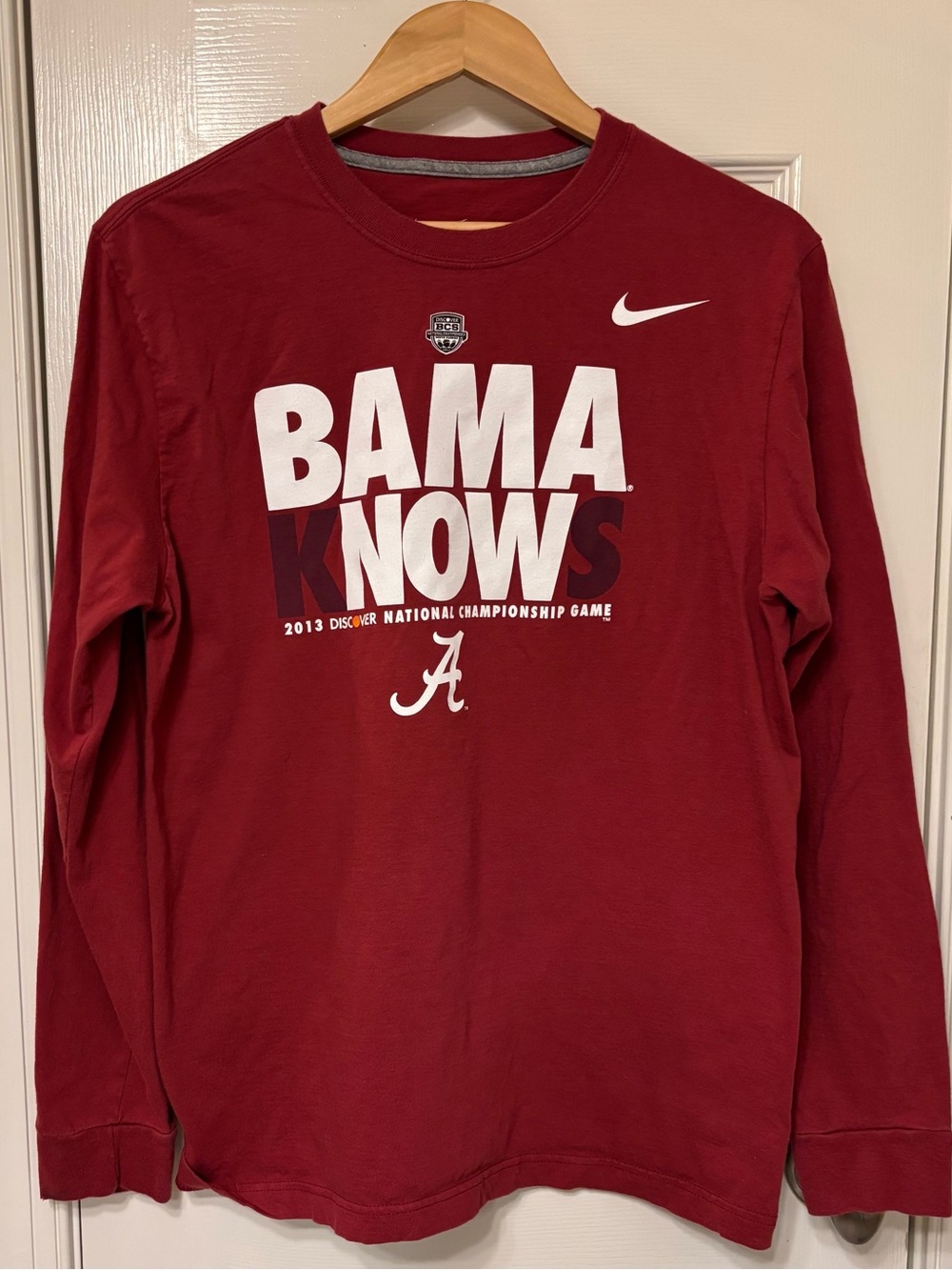 Nike Long Sleeve Team Tee in Crimson with White Graphic